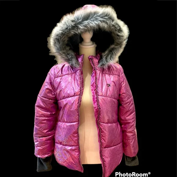 Girls Calvin Klein Pink winter coat fleece lining size 12 14
